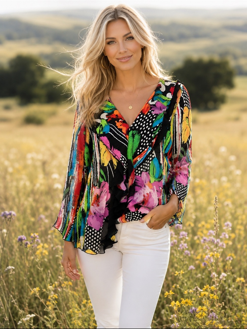 Rossi Roma Black Colorful Abstract Top Jacket
